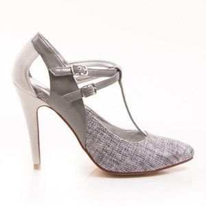3.75'' Gray & White Tweed Beta T-Strap Pump |  Envy | Size 10